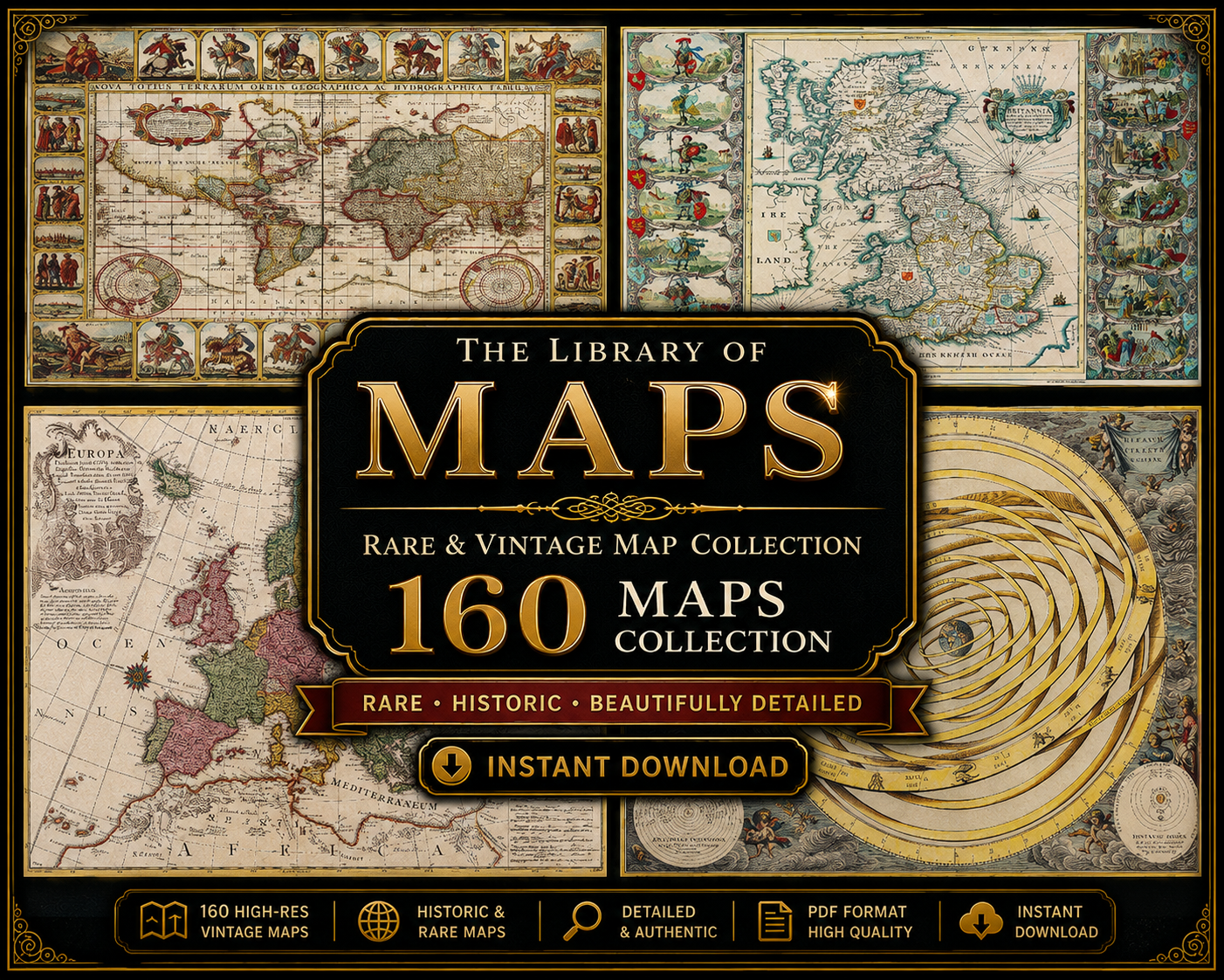 160 Antique Maps & Charts JPG Collection – World, Nautical & Celestial Maps